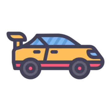 a yellow car with blue and red stripes