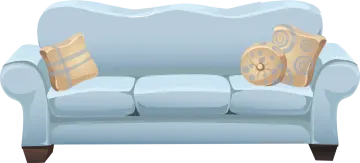 a blue couch with pillows on it