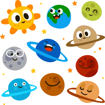 a bunch of different planets with faces