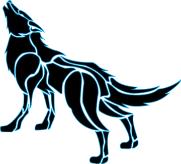 a black and white wolf silhouette on a white background