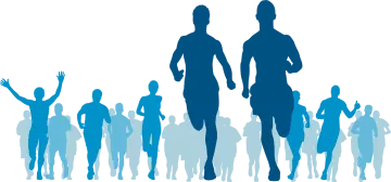 a group of people running together