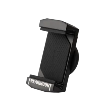 a black phone holder on a white background