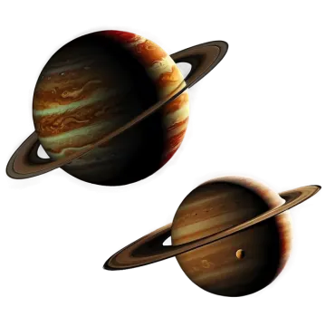 a pair of planets with the sun and saturn in the background