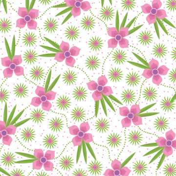 a pink and green floral pattern on white background