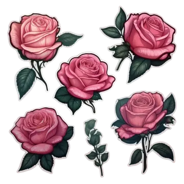 a set of pink roses on a white background