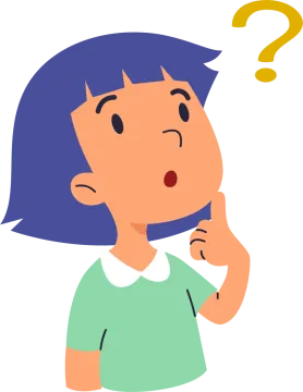 a girl with blue hair and a question mark