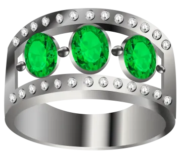 a ring with green gems and diamonds