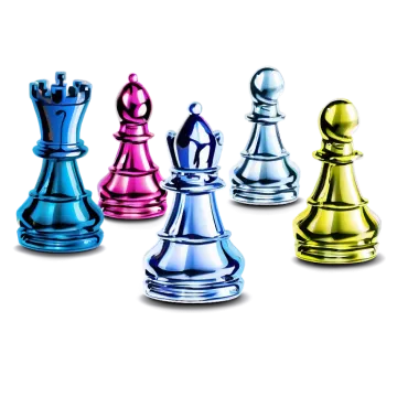 a group of chess pieces on a white background