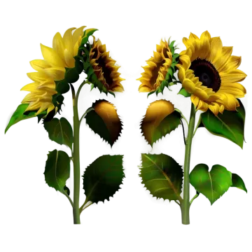 three sunflowers on a white background