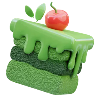 a piece of green cake with a cherry on top