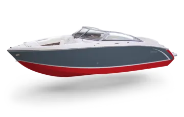a white and red boat with a black hull