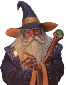 an illustration of a wizard holding a wand