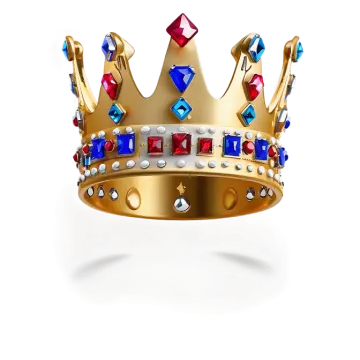 a gold crown with red, blue and white stones