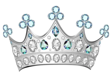 a silver crown with blue crystals