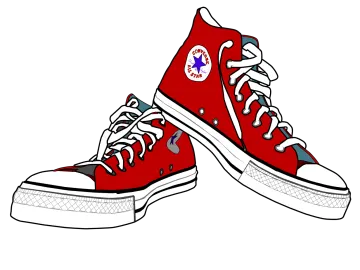 a pair of red sneakers with white laces