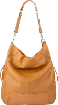 a large tan leather shoulder bag