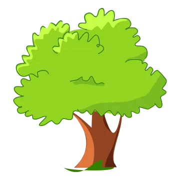 a cartoon tree with green leaves