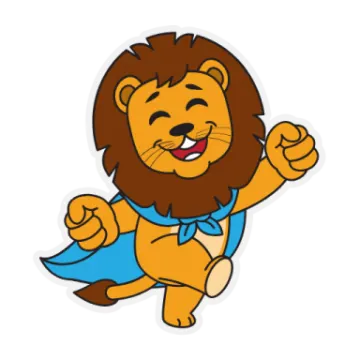 a cartoon lion in a blue dress
