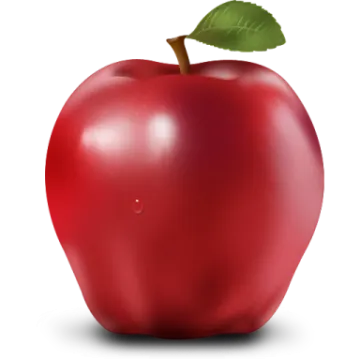 an apple with a leaf on it