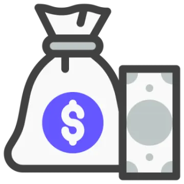 a bag of money next to a smart phone