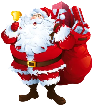 a cartoon santa claus holding a bag of presents