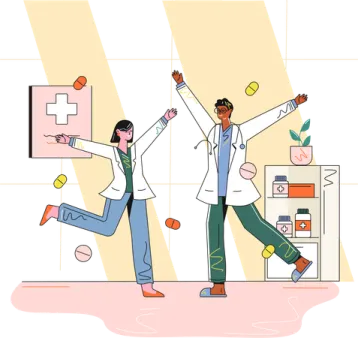 an illustration of two people jumping in the air