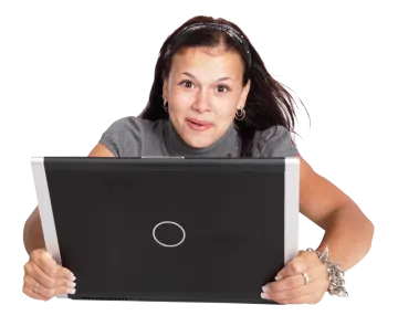 a woman holding a laptop