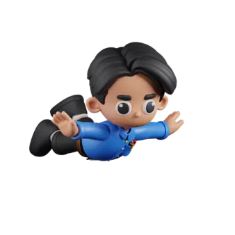 a cartoon character in a blue shirt and black pants