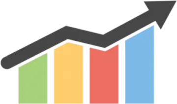 a bar chart with an arrow pointing upward