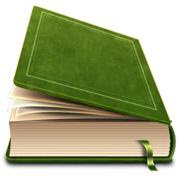 a stack of books with a green cover