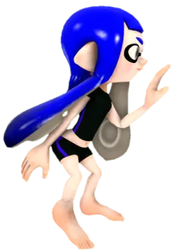a cartoon character with blue hair and black shorts