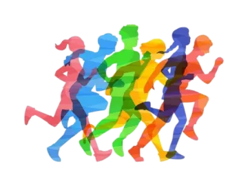 a group of people running together