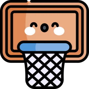 a cartoon basketball hoop with a smiling face
