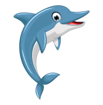 a cartoon dolphin with its mouth open