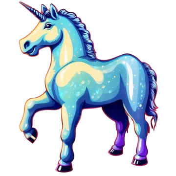 a blue unicorn standing on its hinds