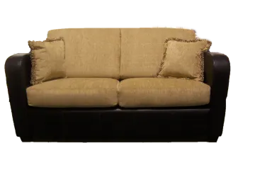 a brown couch with pillows on top of it