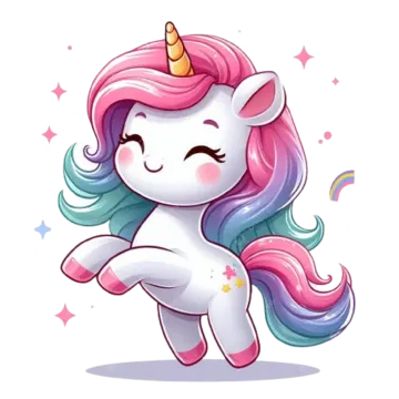 a cute unicorn with pink hair and a gold horn