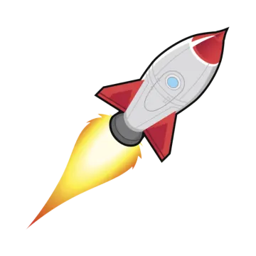 a red and yellow rocket with a white background