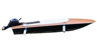 a black and brown boat on a white background