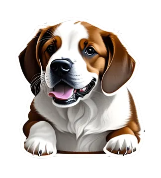 a brown and white dog with its tongue sticking out