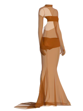 a woman in a brown dress