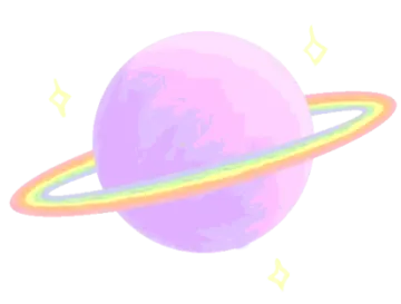 a pink planet with a rainbow ring around it