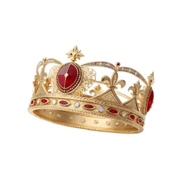a gold crown ring with red stones and diamonds