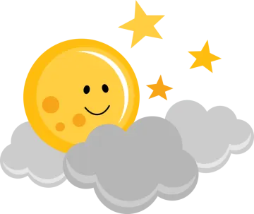 a smiling sun in the clouds with stars