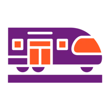 a purple and orange train logo