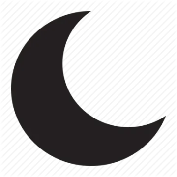 a crescent icon in black and white