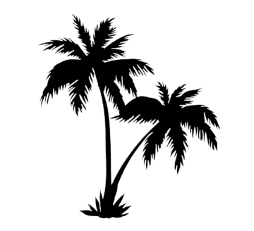 a black and white silhouette of two palm trees