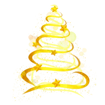 a christmas tree with gold ribbons and stars
