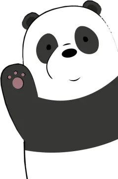 a black and white panda bear with its arms up