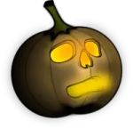 a cartoon pumpkin with an angry expression